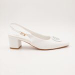 حذاء كعب متوسط نسائي بكعب عريض بتصميم مفتوح من الخلف لون ابيض