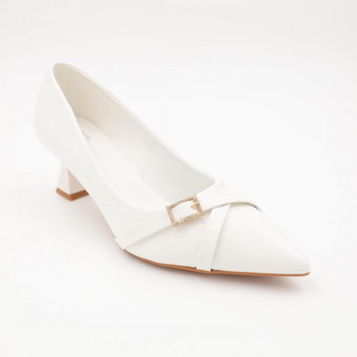 103383298_685eba5b74dea حذاء كعب رفيع متوسط للنساء لون ابيض - الصورة 1