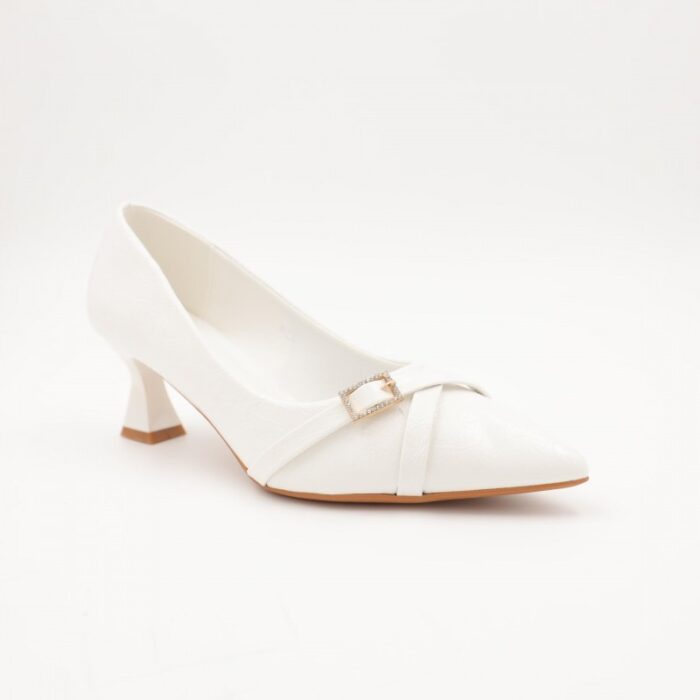 ⁦حذاء كعب رفيع متوسط للنساء لون ابيض⁩ - الصورة ⁦3⁩