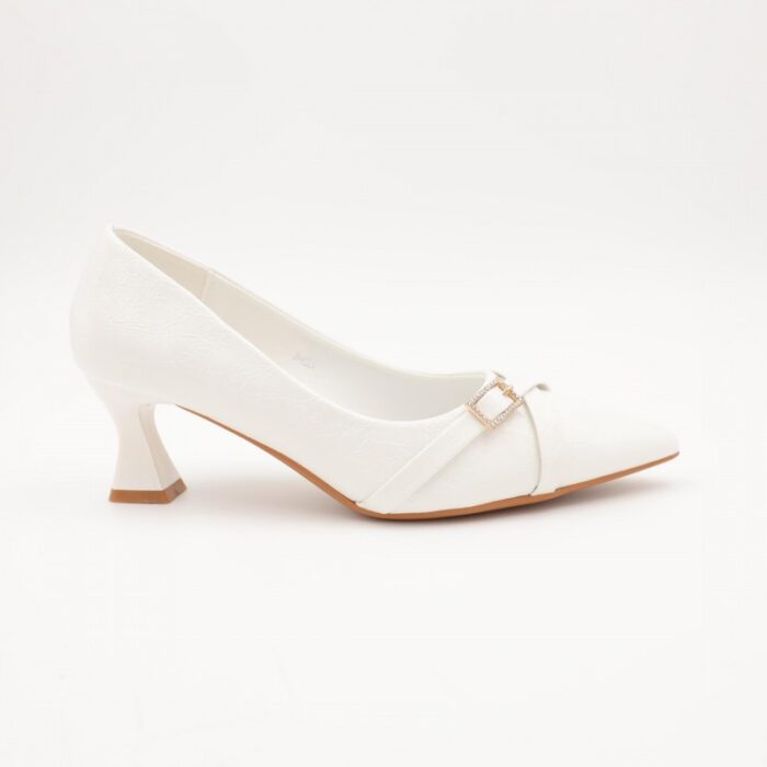 ⁦حذاء كعب رفيع متوسط للنساء لون ابيض⁩ - الصورة ⁦4⁩