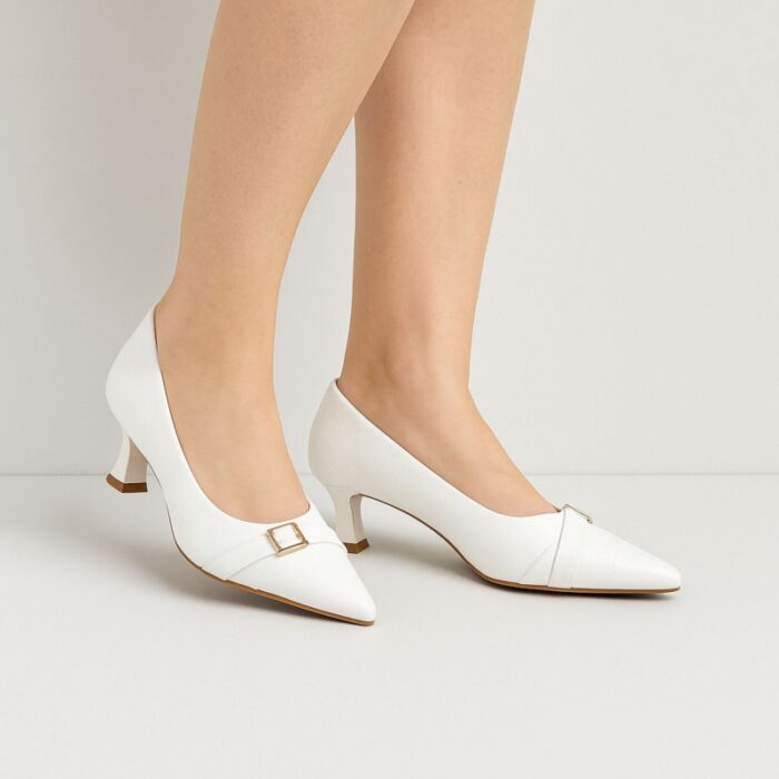 ⁦حذاء كعب رفيع متوسط للنساء لون ابيض⁩ - الصورة ⁦6⁩