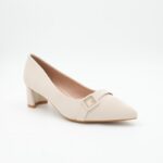 ⁦حذاء كعب عريض متوسط للنساء لون بيج⁩ - الصورة ⁦2⁩