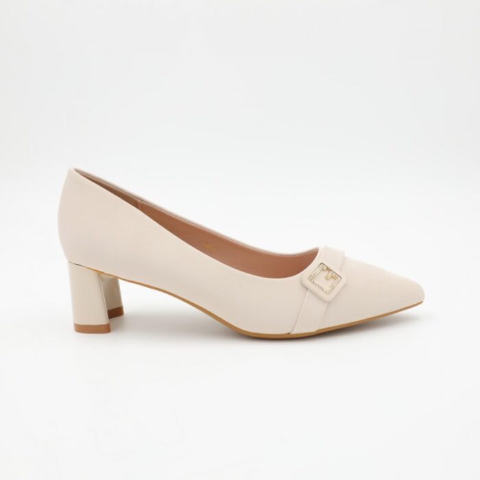 ⁦حذاء كعب عريض متوسط للنساء لون بيج⁩ - الصورة ⁦3⁩