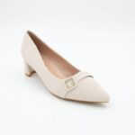 ⁦حذاء كعب عريض متوسط للنساء لون بيج⁩ - الصورة ⁦5⁩