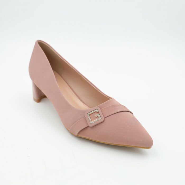 ⁦حذاء كعب عريض متوسط للنساء لون نود⁩ - الصورة ⁦4⁩