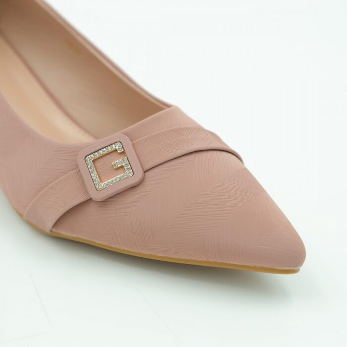 ⁦حذاء كعب عريض متوسط للنساء لون نود⁩ - الصورة ⁦5⁩