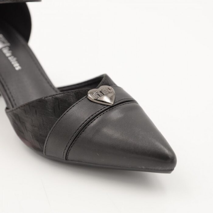 ⁦حذاء كعب متوسط بتصميم قلب مفتوح من الخلف للنساء لون أسود⁩ - الصورة ⁦3⁩