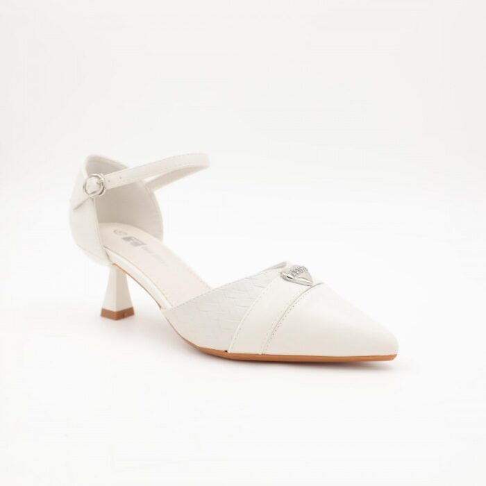 ⁦حذاء كعب متوسط بتصميم قلب مفتوح من الخلف للنساء لون ابيض⁩ - الصورة ⁦2⁩