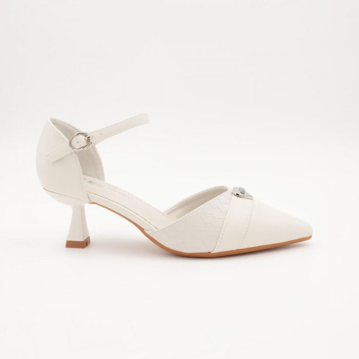 ⁦حذاء كعب متوسط بتصميم قلب مفتوح من الخلف للنساء لون ابيض⁩ - الصورة ⁦3⁩