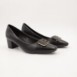 ⁦حذاء كعب متوسط نسائي بكعب عريض بتصميم لون اسود⁩ - الصورة ⁦3⁩