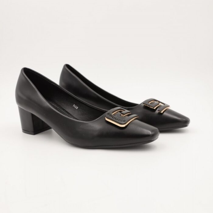 ⁦حذاء كعب متوسط نسائي بكعب عريض بتصميم لون اسود⁩ - الصورة ⁦3⁩