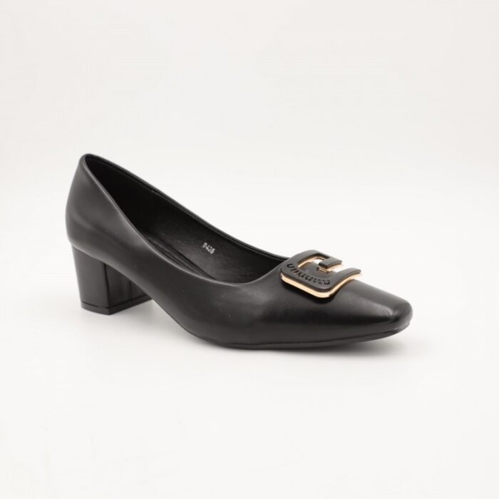 ⁦حذاء كعب متوسط نسائي بكعب عريض بتصميم لون اسود⁩ - الصورة ⁦4⁩