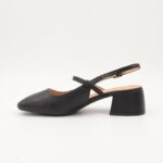 ⁦حذاء كعب ستاتي عريض متوسط مفتوح من الخلف لون اسود⁩ - الصورة ⁦2⁩