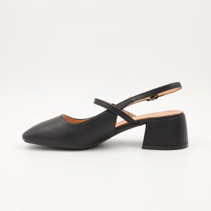 ⁦حذاء كعب ستاتي عريض متوسط مفتوح من الخلف لون اسود⁩ - الصورة ⁦2⁩