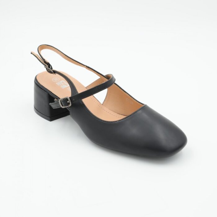 ⁦حذاء كعب ستاتي عريض متوسط مفتوح من الخلف لون اسود⁩ - الصورة ⁦3⁩