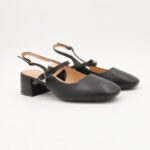 ⁦حذاء كعب ستاتي عريض متوسط مفتوح من الخلف لون اسود⁩ - الصورة ⁦5⁩