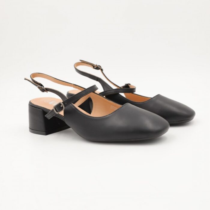 ⁦حذاء كعب ستاتي عريض متوسط مفتوح من الخلف لون اسود⁩ - الصورة ⁦5⁩