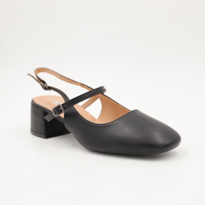 ⁦حذاء كعب ستاتي عريض متوسط مفتوح من الخلف لون اسود⁩ - الصورة ⁦6⁩