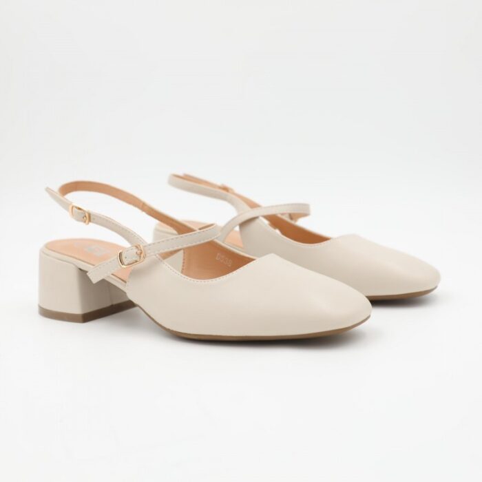 103383311_685eba780857a حذاء كعب ستاتي عريض متوسط مفتوح من الخلف لون بيج - الصورة 1