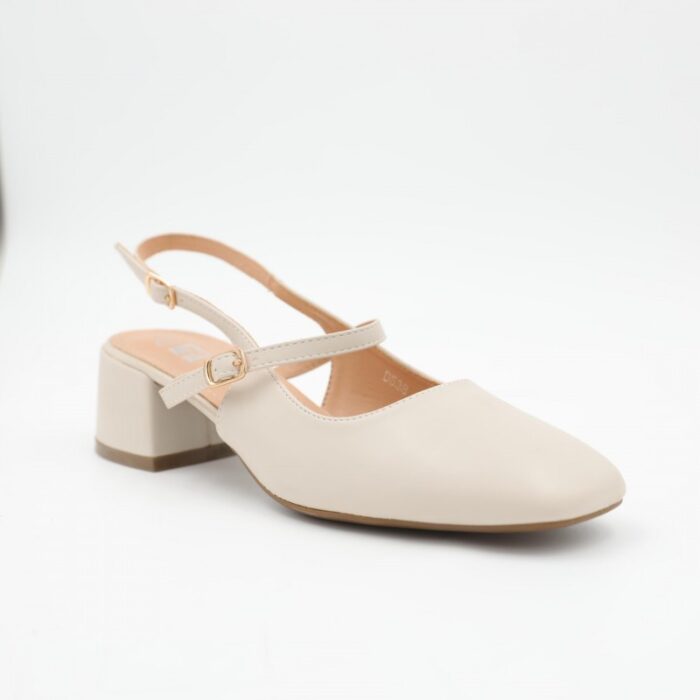 ⁦حذاء كعب ستاتي عريض متوسط مفتوح من الخلف لون بيج⁩ - الصورة ⁦3⁩