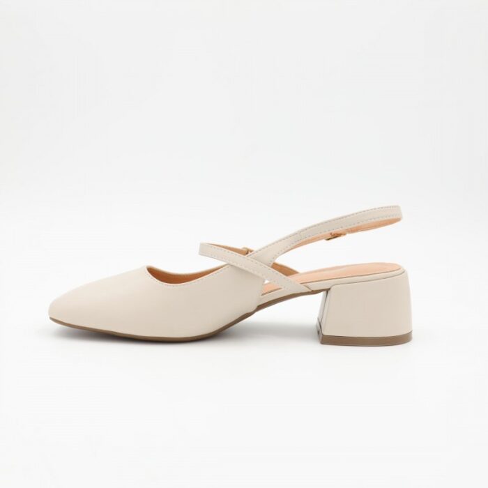 ⁦حذاء كعب ستاتي عريض متوسط مفتوح من الخلف لون بيج⁩ - الصورة ⁦5⁩