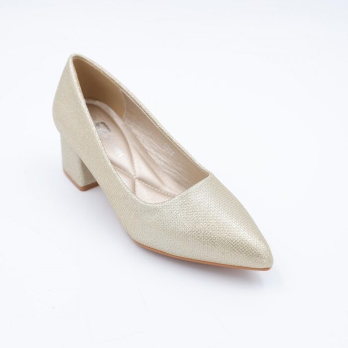 ⁦حذاء كعب ستاتي عريض متوسط لون ذهبي⁩ - الصورة ⁦2⁩