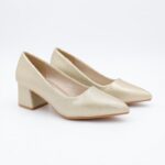 ⁦حذاء كعب ستاتي عريض متوسط لون ذهبي⁩ - الصورة ⁦4⁩