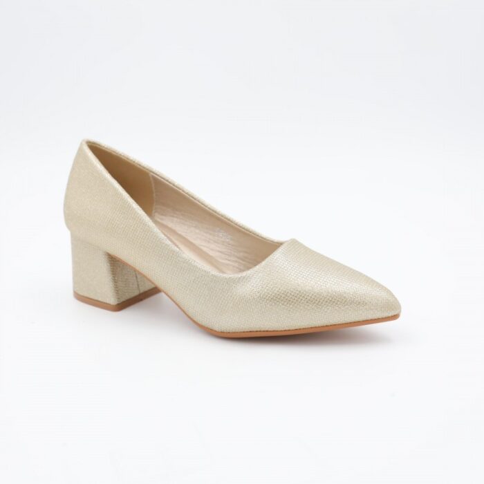 ⁦حذاء كعب ستاتي عريض متوسط لون ذهبي⁩ - الصورة ⁦5⁩