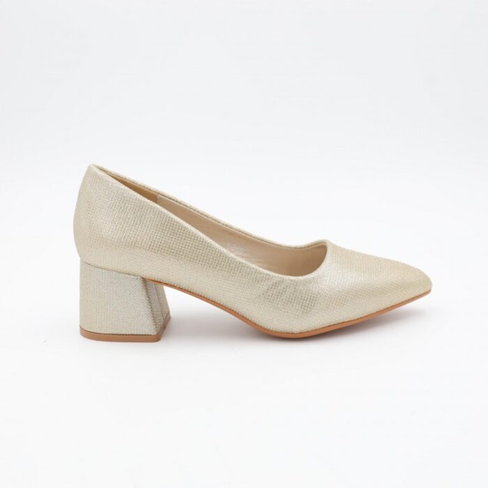 ⁦حذاء كعب ستاتي عريض متوسط لون ذهبي⁩ - الصورة ⁦6⁩