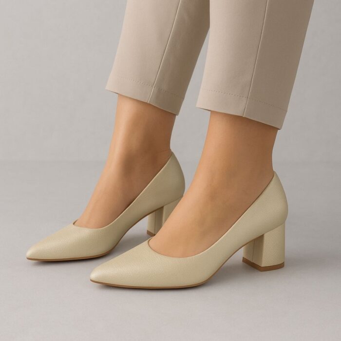 ⁦حذاء كعب ستاتي عريض متوسط لون ذهبي⁩ - الصورة ⁦7⁩