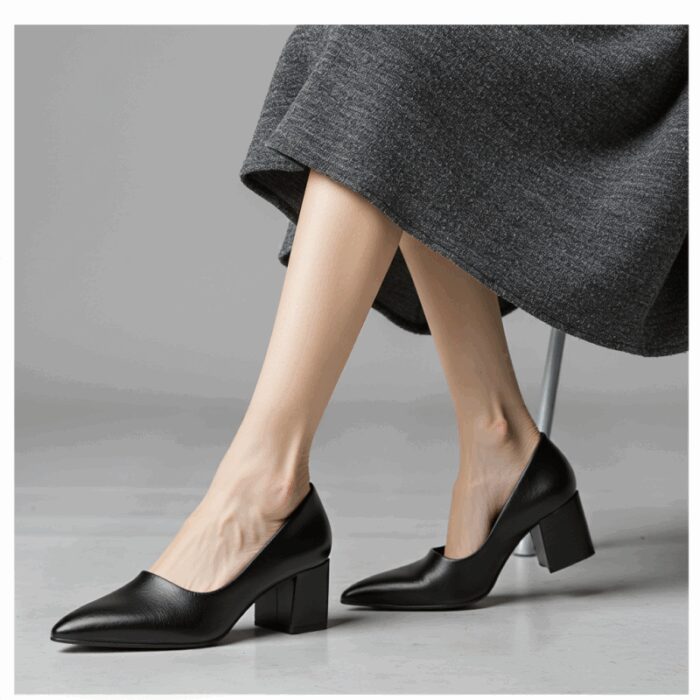 ⁦حذاء كعب ستاتي عريض متوسط لون اسود⁩ - الصورة ⁦7⁩