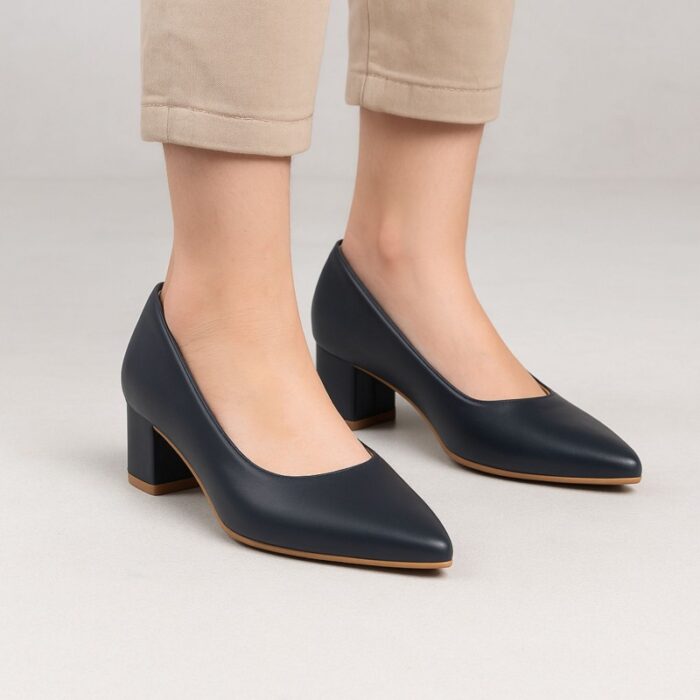 ⁦حذاء كعب ستاتي عريض متوسط لون كحلي⁩ - الصورة ⁦7⁩