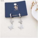 حلق فراشتين طويل مع زركون لون فضي