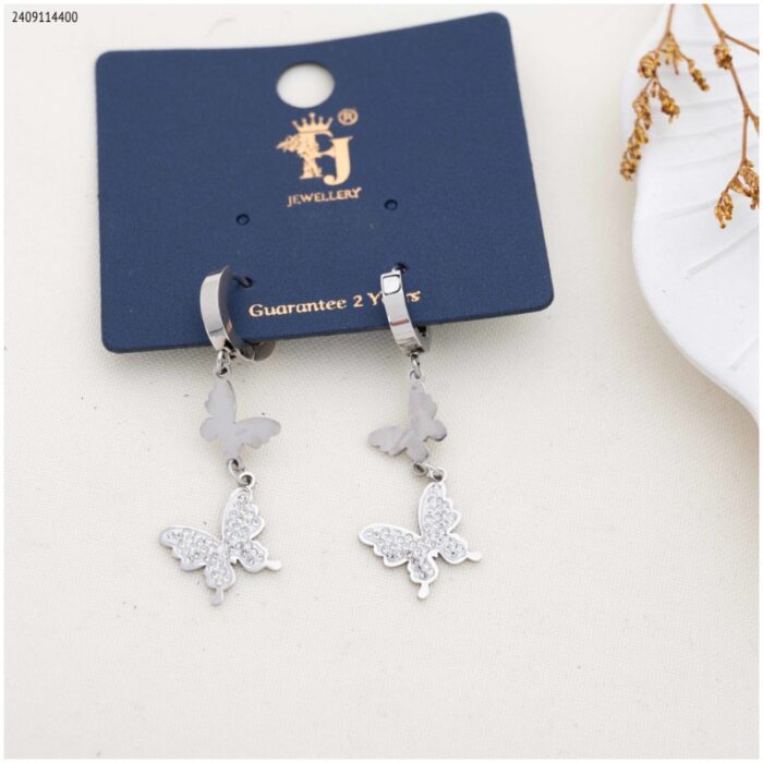 103383587_685ebdaf4de6a حلق فراشتين طويل مع زركون لون فضي - الصورة 1