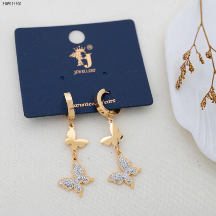 103383600_685ebdb994b26 حلق فراشتين طويل مع زركون لون ذهبي - الصورة 1