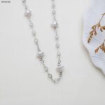 سلسال حبات لولو مع احجار زركون لون فضي