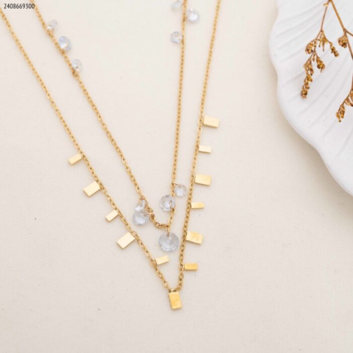 ⁦سلسال طبقتين مع خرز أبيض لون ذهبي⁩ - الصورة ⁦1⁩