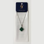 سلسال طويل وردة برسيم وجهين أخضر و أبيض لون فضي