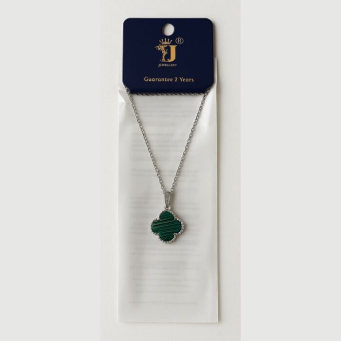 103383724_685ebe99b0ff5 سلسال طويل وردة برسيم وجهين أخضر و أبيض لون فضي - الصورة 1