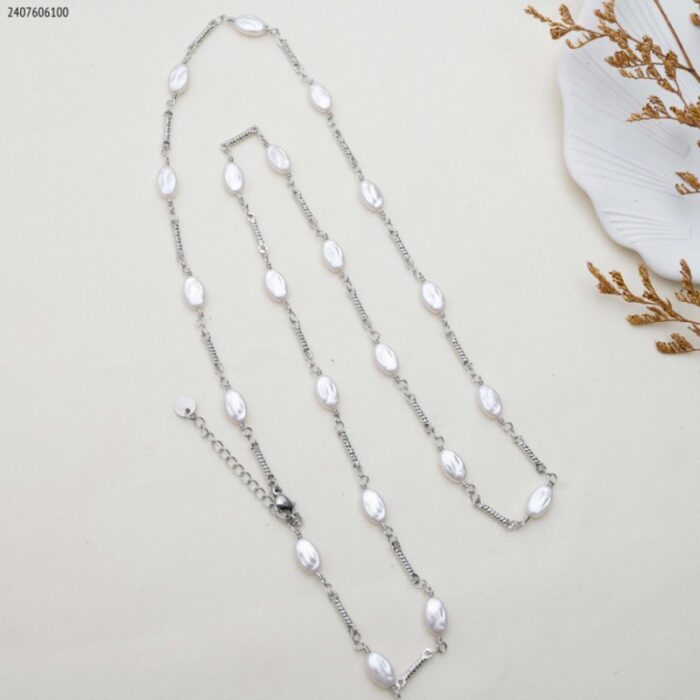 103383772_685ebeda7d833 سلسال لولو بيضاوي لون فضي - الصورة 1