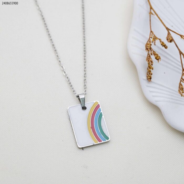 103383796_685ebefce260a سلسال مستطيل أبيض قوس قزح لون فضي - الصورة 1