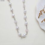 سلسال حبات لولو مع احجار زركون وردية لون فضي