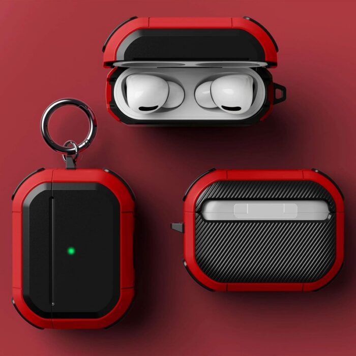 ⁦كفر ايربود برو للجيل الثاني - مصنوع من مادة TPU الصديقة للبيئة وضد الخدوش والصدمات - مع ميدالية - لون أحمر⁩ - الصورة ⁦2⁩