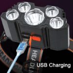 ⁦مصباح رأس كشاف ذات 5 مصابيح LED - ضوء قوي وضد رذاذ الماء - مستويين إضاءة - بطارية مدمجة - مناسب أثناء العمل بالليل والتخييم⁩ - الصورة ⁦4⁩