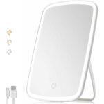 ⁦مرآة مكياج شاشة تعمل باللمس مع إضاءة LED ذات 3 مستويات وحامل قابل للطي، مرآة مربعة الشكل - المقاس: 18*12.5 سم⁩ - الصورة ⁦5⁩