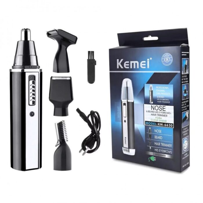103383907_685ec01b786c5 ماكينة حلاقة رجالية 4 في 1 للرأس واللحية وشعر الأنف وتهذيب الحواجب - موديل Km-6630 - قابلة لإعادة الشحن - الصورة 1