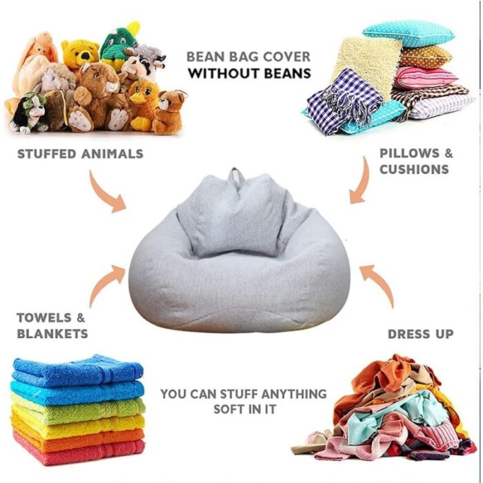 ⁦غطاء قماشي أريكة بدون حشو Bean Bag - مثالية لتخزين الالعاب المحشوة أو ملئها بقطن واستخدامها كأريكة مريحة- حجم كبير  - لون رمادي داكن⁩ - الصورة ⁦2⁩