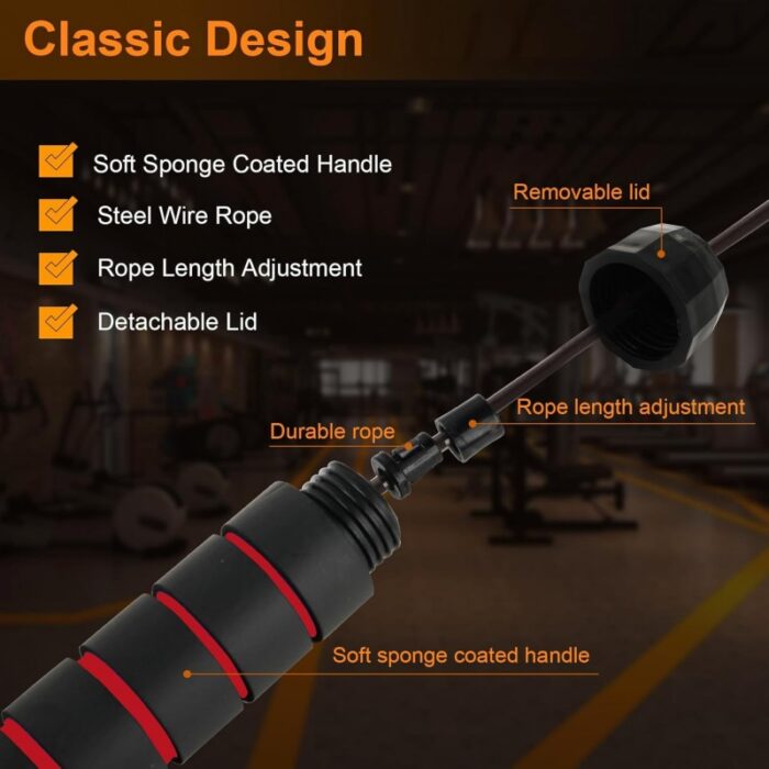 ⁦حبل قفز طويل 280 سم -إمكانية تعديل طول الحبل-  مع مقابض إسفنجية للتدريبات المنزلية واللياقة البدنية⁩ - الصورة ⁦2⁩