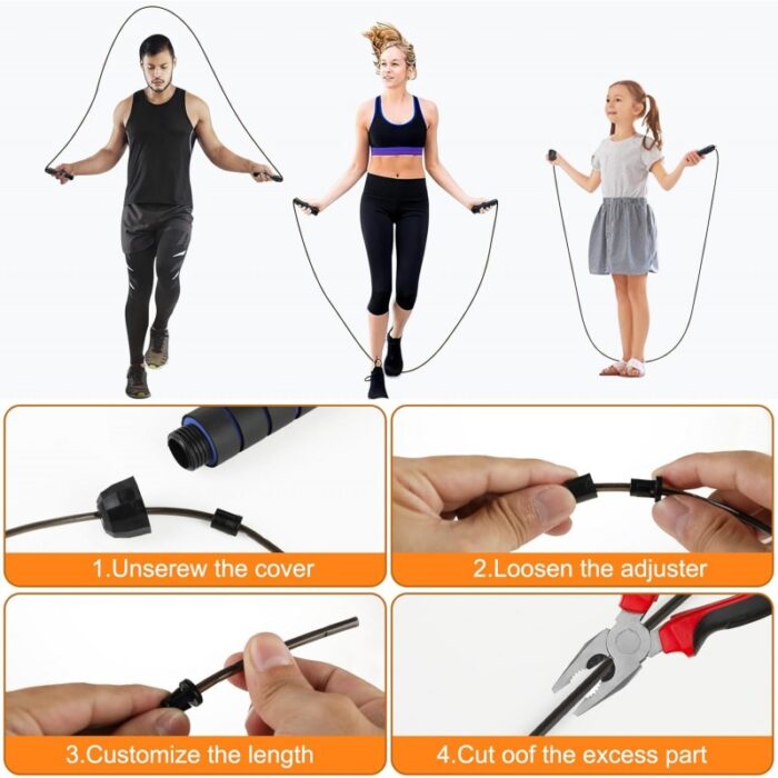 ⁦حبل قفز طويل 280 سم -إمكانية تعديل طول الحبل-  مع مقابض إسفنجية للتدريبات المنزلية واللياقة البدنية⁩ - الصورة ⁦4⁩