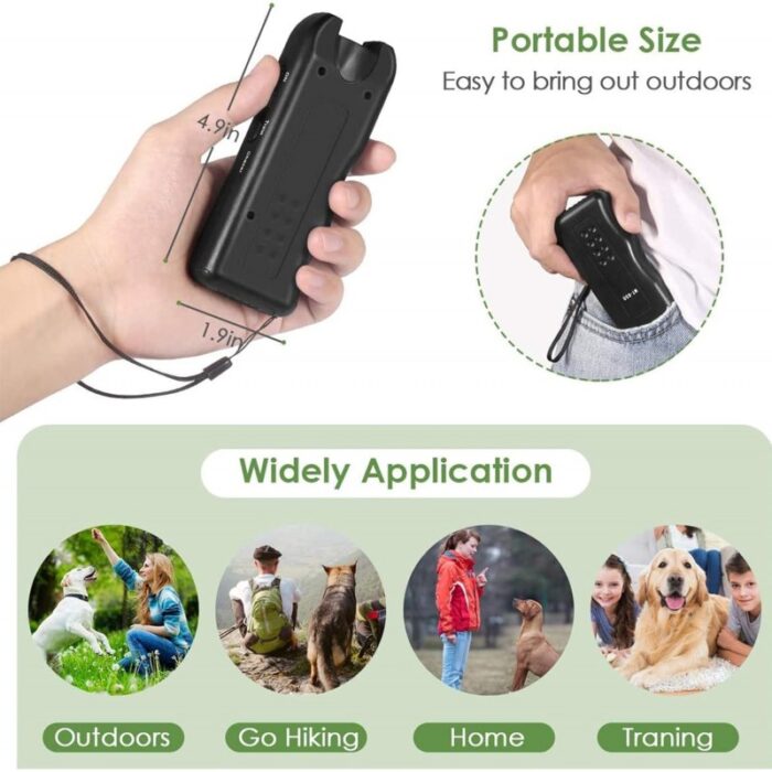 ⁦جهاز طارد للكلاب 3 في 1، يعمل بالموجات فوق الصوتية لمنع نباح الكلاب مع مصباح يدوي LED مزدوج - آمن على الانسان والحيوان⁩ - الصورة ⁦3⁩